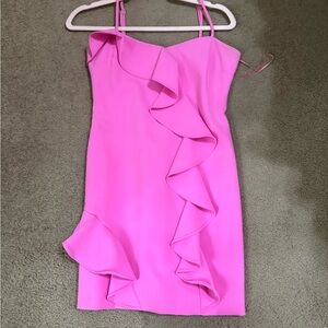 Likely Pink Asymmetrical Ruffled Mini Dress